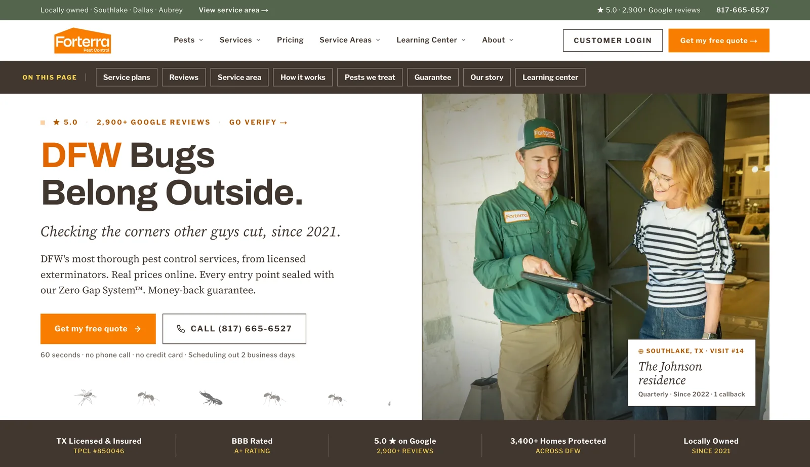 Forterra Pest Control homepage that Rathly designed and built for Dallas-Fort Worth