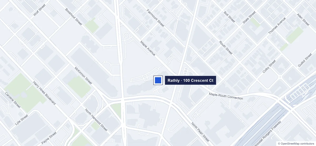 Map of the Rathly office at 100 Crescent Court in Uptown Dallas